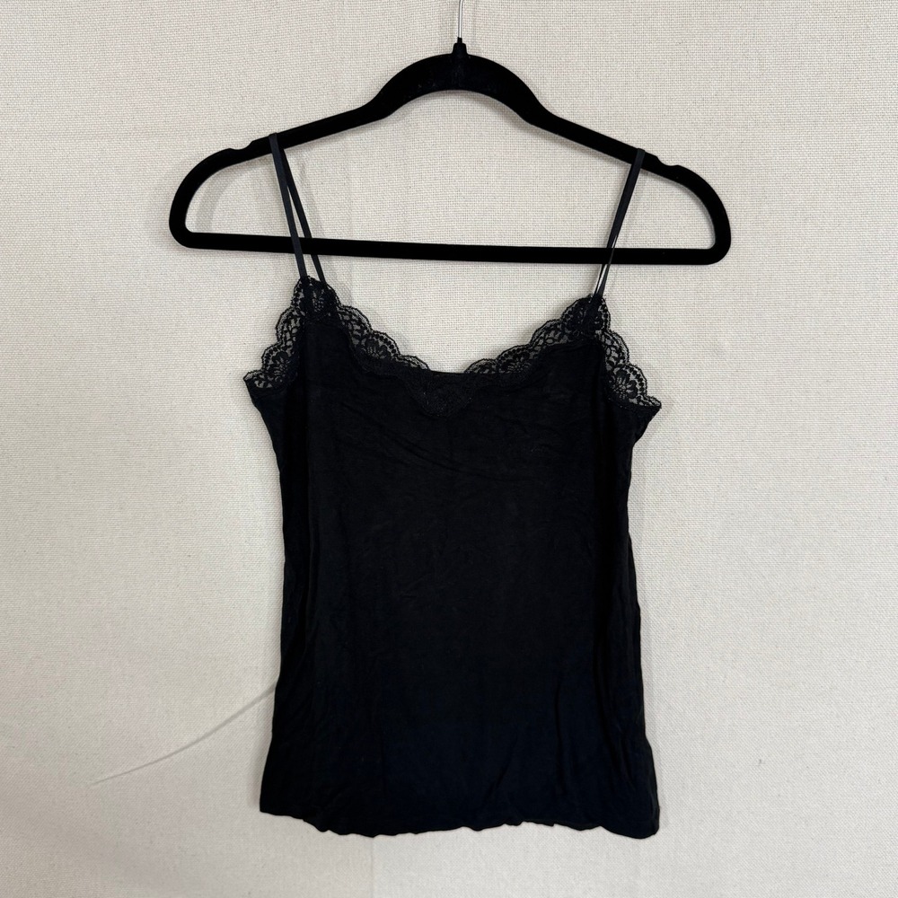 Ann Taylor LOFT Black Lace Trim Camisole Tank Top Small Adjustable Straps